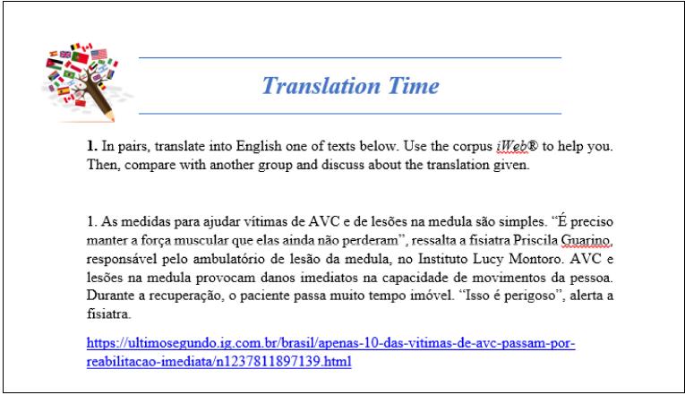 − Atividade de tradução.